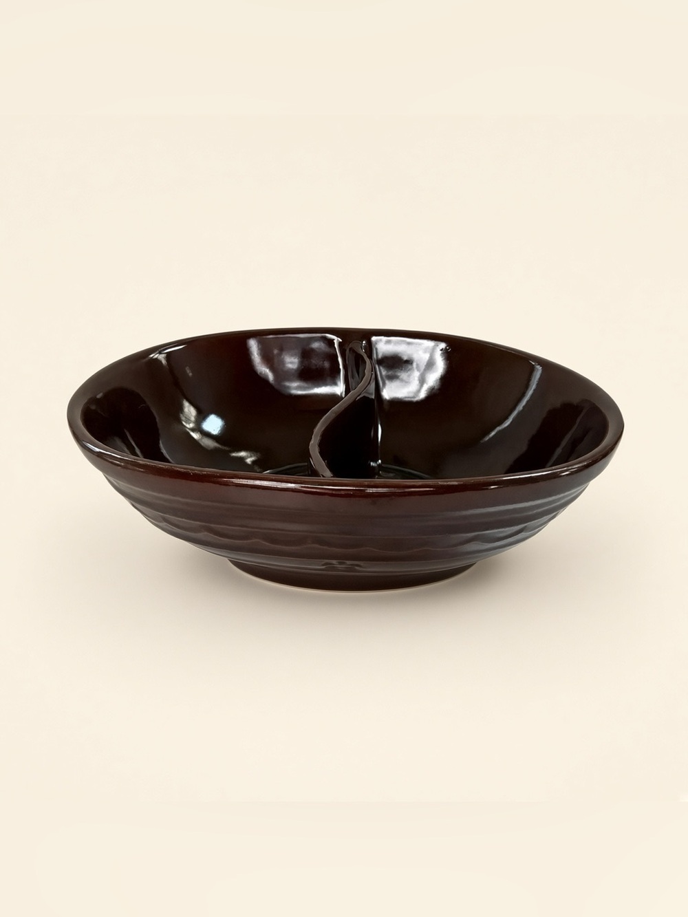 Vintage Marcrest Divided Serving Bowl Brown 9.5in